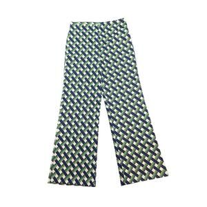 Vintage Geometric Print Wide Leg Pants High Rise Retro Blue Green 29.5” Waist